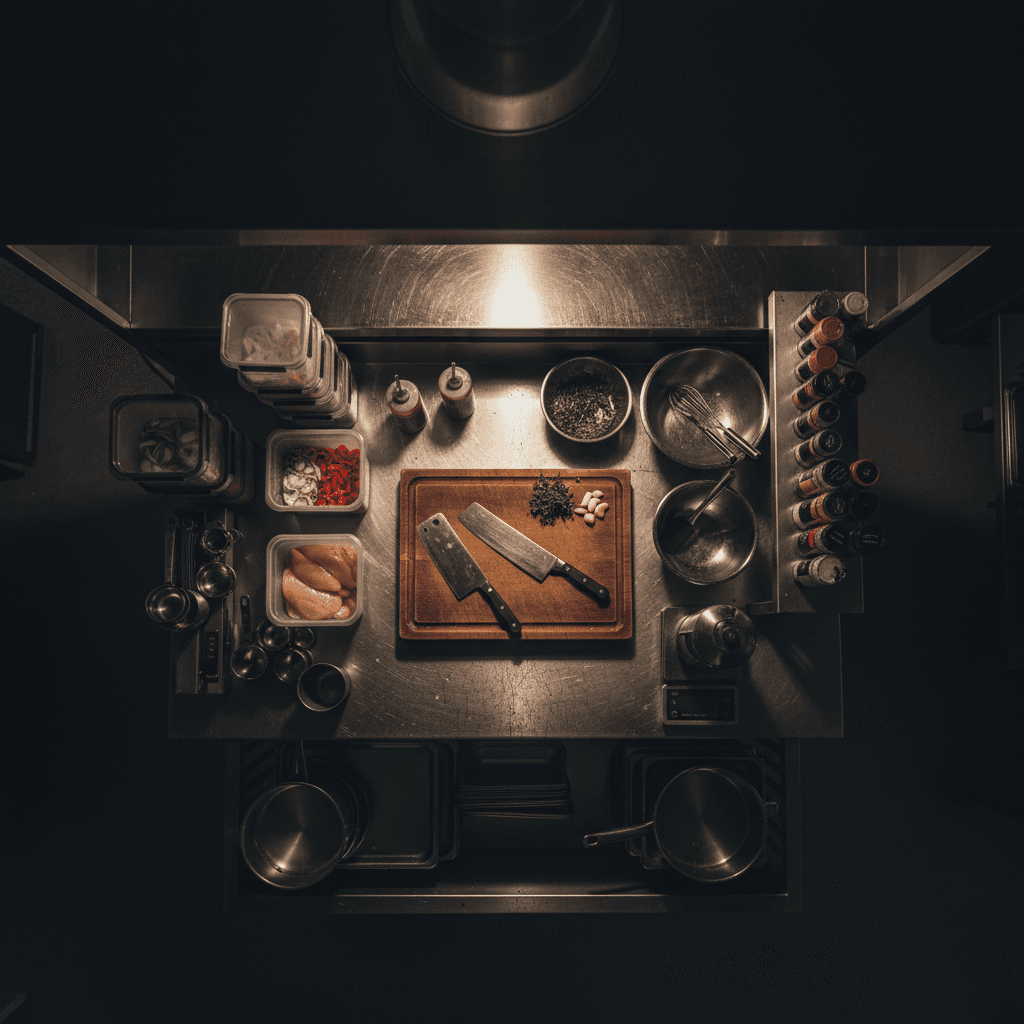 Back-of-house supplies and equipment station
