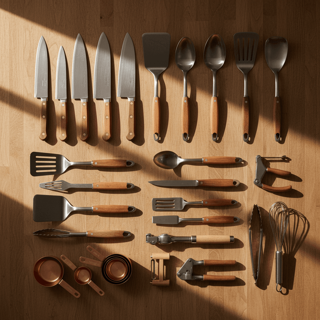 Collection of commercial kitchen smallwares and hand tools